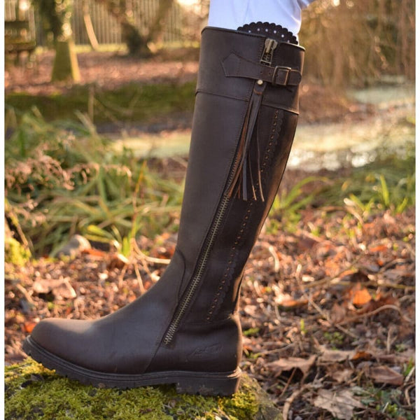 Ladies long tan boots best sale