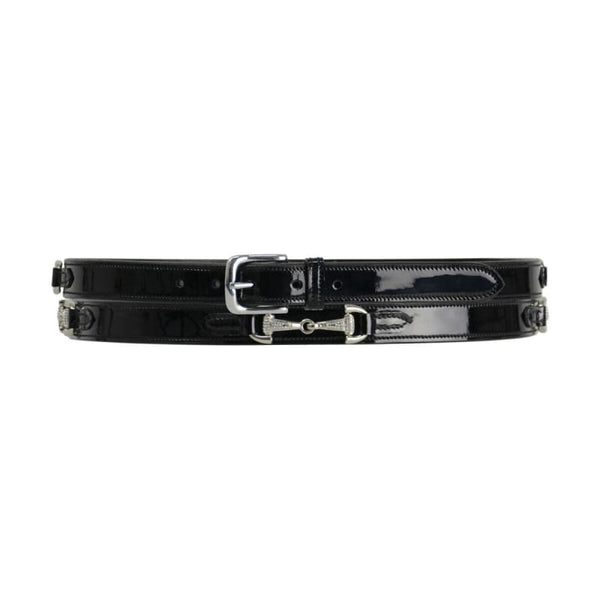 Hy Equestrian Crystal Snaffle Bit Belt Ladies Patent Trouser Belt Black 100cm