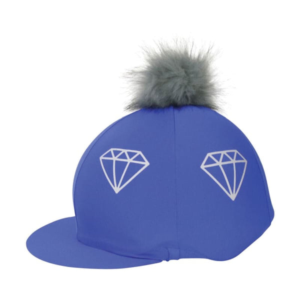 Hy Equestrian Diamonds Hat Cover Stretch Hat Silk With Removable Faux Fur PomPom