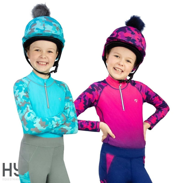 Hy Equestrian DynaForce Base Layer Kids Childrens Riding Top Pink/Blue 9-16Years