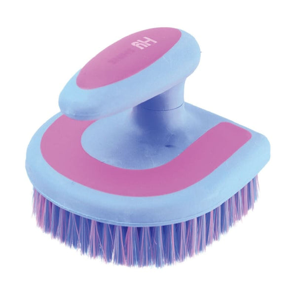 Hy Equestrian Horseshoe Brush Shaped Grooming Brush With Soft PP Bristles Blue