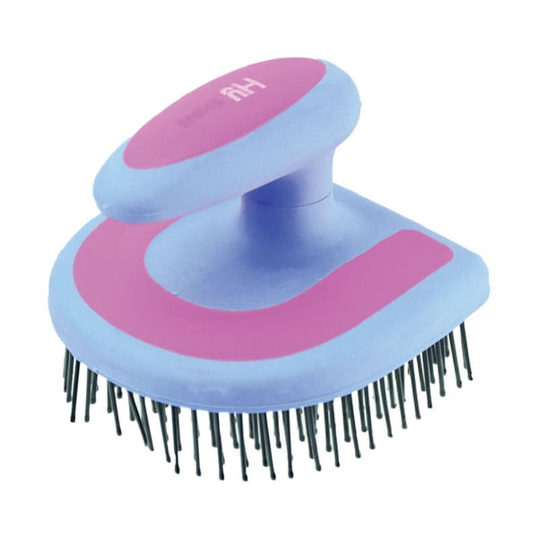 Hy Equestrian Horseshoe Mane Brush Shapes Mane and Tail Brush Blue/Pink