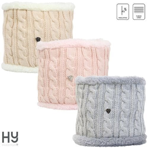 Hy Equestrian Morzine Children's Snood Warm Fleece Lined Knitted Beige/Grey/Pink