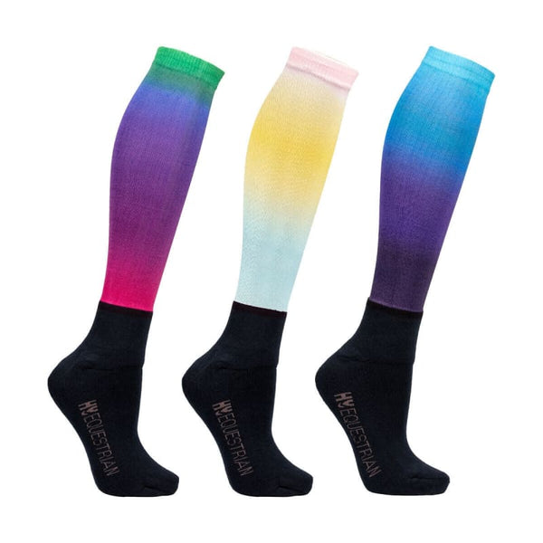 Hy Equestrian Ombre Socks Kids Teen Mizs Long Riding Socks Pack of 3 Size 12-4