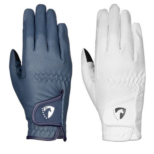 Hy Equestrian Sparkle Touch Riding Gloves Ladies Synthetic PU White/Navy XS-XL