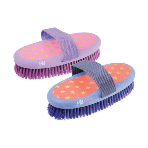 Hy Equestrian Star Easy Grip Body Brush With Soft PP Bristles and Strap Red/Pink