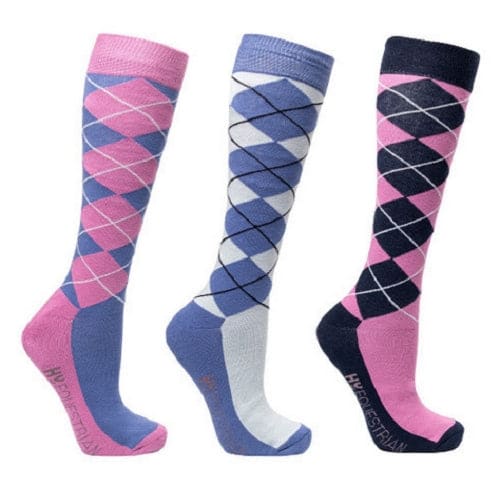 Hy Equestrian Synergy Argyle Socks Adults Long Riding Socks With Bambo Pack of 3