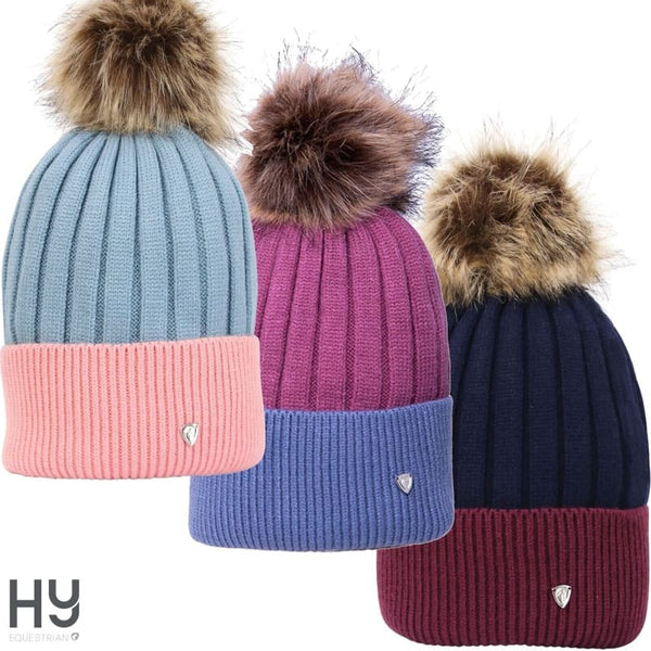 Hy Equestrian Synergy Luxury Bobble Hat with Detachable Faux Fur Pom Pom Ladies