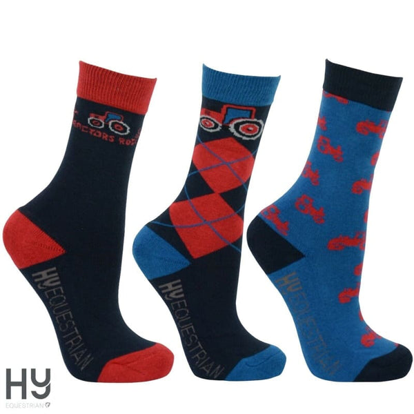 Hy Equestrian Tractors Rock Tractor Socks Childrens Size 8 - 12 (Pack of 3)