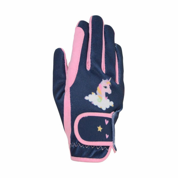 Hy Little Unicorn Gloves By Little Rider Pink/Navy Childrens Riding Gloves S-XL