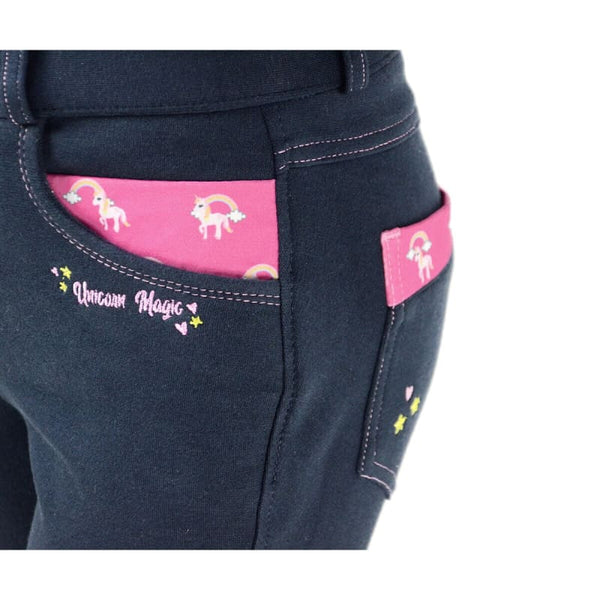 Hy Unicorn Magic Childrens Girls Breeches by Little Rider Navy/Pink 3 - 10 Years