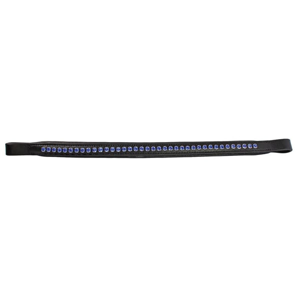 JHL Blue Diamante Padded Browband Blingy Leather Brow Band Brown/Black Pony-Full