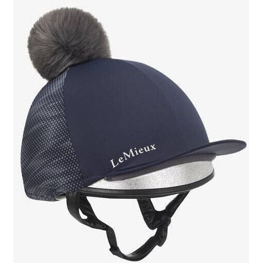 LeMieux Eleanor Pom Hat Silk Reflective Hi Viz Lycra XC Skull Cap Cover Navy