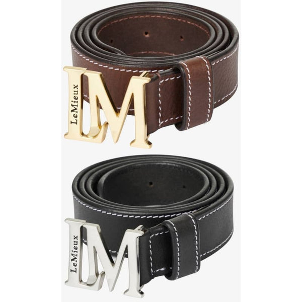 LeMieux Monogram Leather Belt Unisex Contrast Stitching Show Black/Brown XS-L