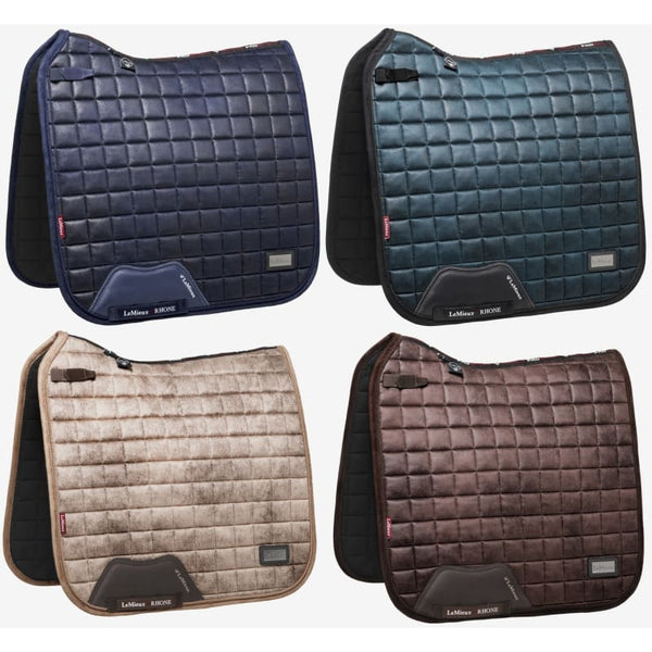 LeMieux Rhone Suede Dressage Square Saddlepad Navy/Petrol/Prosecco/Espresso