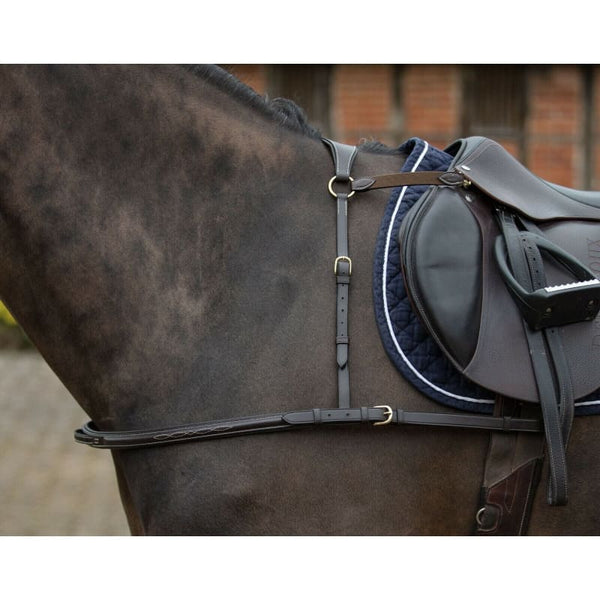 Mark Todd 4 Point Leather Breastplate Brass Fitting Fancy Stitching Black Havana