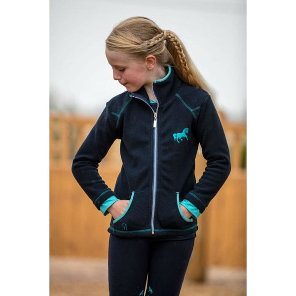 Mark Todd Childrens Kids Soft Fleece Jacket Jumper With Full Zip  Navy/Aqua XS-L