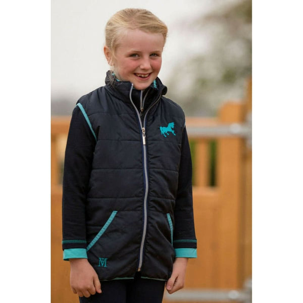 Mark Todd Childrens Kids Soft Quilted Riding Gilet Body Warmer Navy/Aqua XS-L