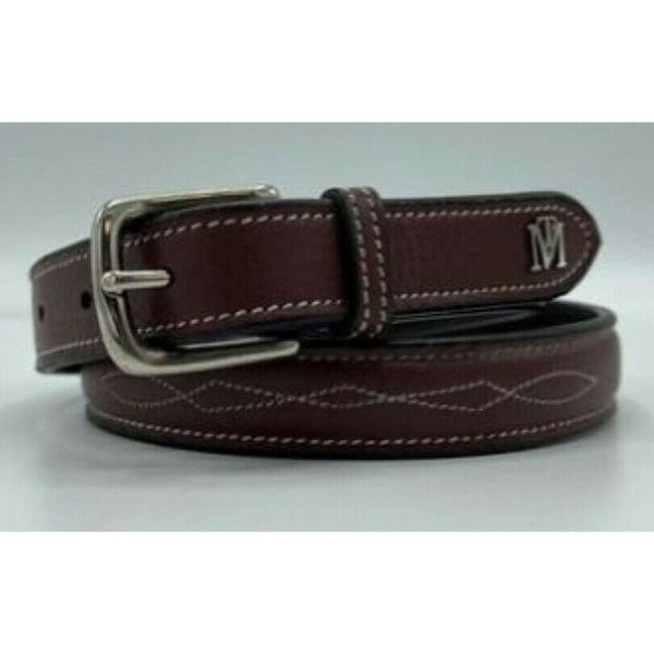 Mark Todd Fancy Stitch Leather Belt With Brass Nickel Buckle Black/Havana S - L