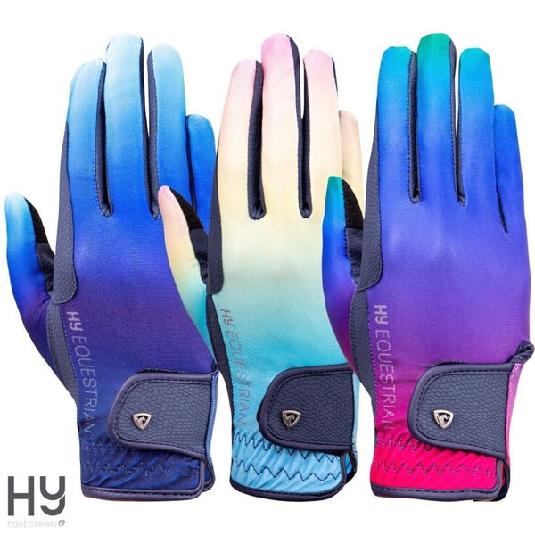 Hy Equestrian Ombre Riding Gloves Navy/Pastel/Vibrant/Ocean Childrens Size XS-XL