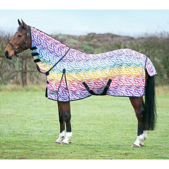 Hy StormX Original Zebra Rainbow Fly Rug Multi-Coloured Horse Print Mesh 4'0-7'3