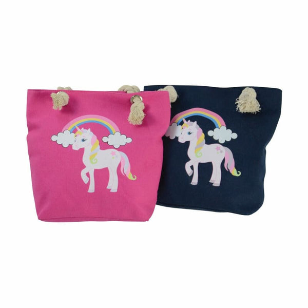 Hy Unicorn Rainbow Tote Bag With Rope Handles and Zip By Little Rider Pink/Navy