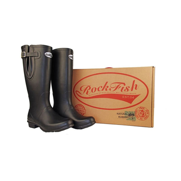 Rockfish Mens Classic Adjustable Calf Tall Matt Wellington Black UK 9-13